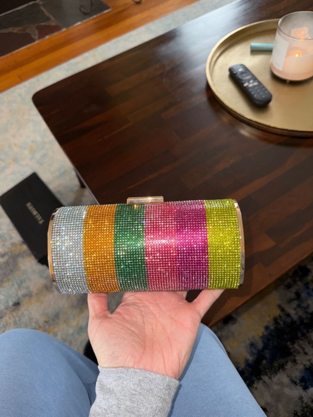 Multicolor Crystal-Embellished Clutch Bag